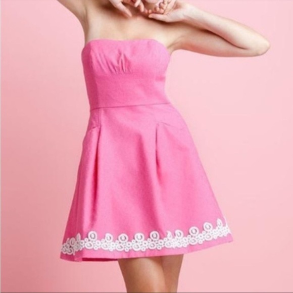 Lilly Pulitzer Blossom Jacquard Strapless Mini Dress in Hotty Pink Size 2 - Picture 9 of 9
